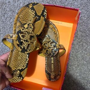 Tory Burch Yellow and Black Snake Print Sandals